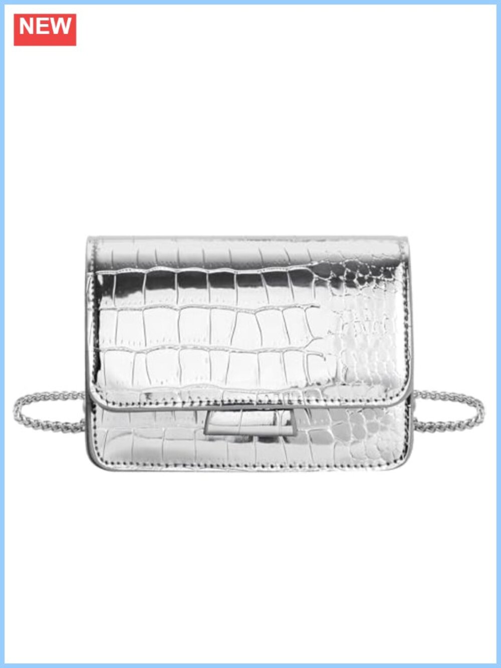 Mini Crossbody Bag PU Leather Crocodile Embossed Clutch with Chain Strap